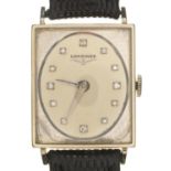 A LONGINES RECTANGULAR WHITE GOLD GENTLEMAN'S WRISTWATCH, CALIBRE 370, MOVEMENT NO 13090351,