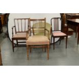 FOUR EDWARDIAN MAHOGANY AND OTHER CHAIRS, INCLUDING A TUB CHAIR The lot in good condition