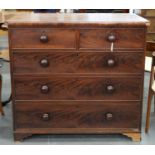 A VICTORIAN MAHOGANY CHEST OF DRAWERS, C1870, WITH MAHOGANY KNOBS, ON BRACKET FEET, 102CM H; 51 X