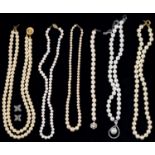 VARIOUS PEARL NECKLACES, ETC