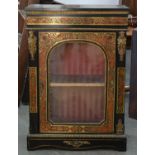 A FRENCH GILT BRASS MOUNTED, EBONISED AND BOULLE PIER CABINET, C1870, INLAID WIH CUT BRASS SCROLL