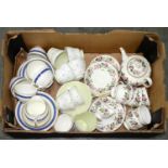 A WEDGWOOD BONE CHINA HATHAWAY ROSE PATTERN TEA SERVICE, A COALPORT BLUE BORDERED TEA SERVICE AND