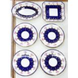 A COPELAND COBALT GROUND DESSERT SERVICE, FIRST HALF 20TH C, PRINTED AND PAINTED TO THE BORDER