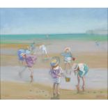 MARGARET PALMER (1922- ) - TWO GIRLS ON THE BEACH; CHILDREN PLAYING ON THE BEACH, TWO, BOTH