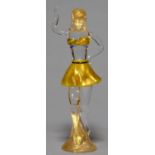 A MURANO CLEAR, GOLD AND BLUE TRAILED GLASS STATUETTE OF A BIKINI GIRL, THIRD QUARTER 20TH C, 36CM H