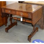 A WILLIAM IV ROSEWOOD SOFA TABLE, C1830, FITTED WITH TWO OPPOSING DRAWERS AND TWO BLIND DRAWERS
