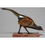 AN ART DECO PATINATED AND GILT BRONZE SCULPTURE OF A PHEASANT, C1930, ON MARBLE BASE, 24CM H
