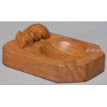 A ROBERT 'MOUSEMAN' THOMPSON OAK ASHTRAY, C1970, 10CM L, CARVED MOUSE 'SIGNATURE' Good condition