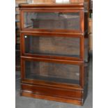 A GLOBE WERNICKE CO LIMITED MAHOGANY THREE TIER SECTIONAL BOOKCASE, EARLY 20TH C, MAKER'S IVORINE
