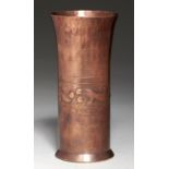 KESWICK SCHOOL OF INDUSTRIAL ART. A COPPER REPOUSSE SPILL VASE, C1900, 12CM H, STAMPED KSIA Good