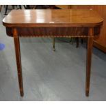 A VICTORIAN MAHOGANY AND LINE INLAID TEA TABLE, C1840, 75CM H; 45 X 91.5CM Top with several ring