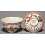 A CHINESE FAMILLE VERTE BOWL AND STAND, PAINTED WITH AN IMMORTAL AND ATTENDANTS AND CALLIGRAPHY IN