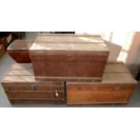 THREE VICTORIAN CABIN TRUNKS, LATE 19TH C, ONE ZINC LINED, VARIOUS SIZES All in poor condition