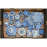A COLLECTION OF WEDGWOOD JASPER TEA AND ORNAMENTAL WARE, 20TH C, IMPRESSED MARKS (APPROXIMATELY