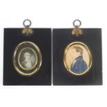 Two early 19th century oval miniatures of men wearing stocks,