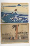 Hokusai katsushika,koshu kajkazawa- fisherman on a rock and another Japanese print,