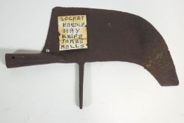 A Fussell of Mells socket handle hay knife blade,