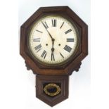 An early 20th century oak cased drop dial wall clock, by the Anson Clock Co,