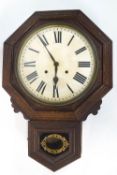 An early 20th century oak cased drop dial wall clock, by the Anson Clock Co,