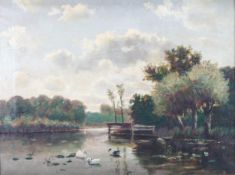 The Hague School, early 20th century, River Landscape with ducks, oil on canvas,