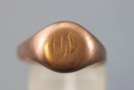 A rose metal signet ring with personal inscription (worn) Hallmarked 9ct gold, Birmingham, 1919.