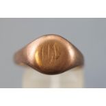 A rose metal signet ring with personal inscription (worn) Hallmarked 9ct gold, Birmingham, 1919.