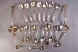 An extensive silver kings pattern part canteen of flatware to include dessert, salt, mustard,