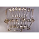 An extensive silver kings pattern part canteen of flatware to include dessert, salt, mustard,