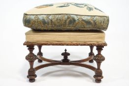 A 19th century square stool with needlework cushion,