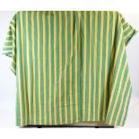 Two pairs of matching yellow and green striped curtains,