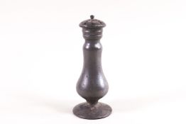 A 19th century pewter pounce pot, of baluster form,