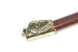 A walking stick with brass coat of arms knop,