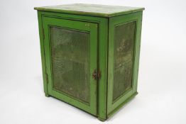 A green painted Victorian food cupboard,