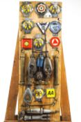 Automobilia - a display board of items, to include AA badges,