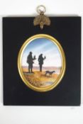 A Jane B Gibson miniature of falconry, of oval form,