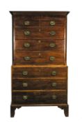 A George lll mahogany chest on chest, fitted brass loop handles,