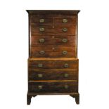 A George lll mahogany chest on chest, fitted brass loop handles,