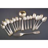 A silver harlequin fiddle and thread pattern canteen, the table forks by Eley & Fearn, London 1805,