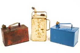 Automobilia - a painted metal Valor Esso Blue paraffin can and two petroleum spirit cans,