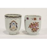 Four early 19th century Chinese export porcelain coffee cans, one is the armorial style,