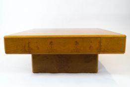 A 21st century yew wood coffee table with square top and frieze drawer,