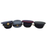 Four military caps, to include two RAF, one with a metal cap badge, the other embroidered,