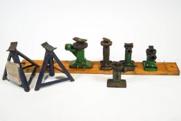 Automobilia - five period car jacks and a pair of axle stands