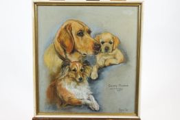 Marjorie Cox, pastel dog portrait 'Candy, Flossie and Honey', 49cm x 45cm,