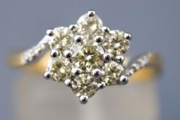 A yellow and white metal cluster ring.