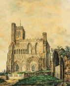 John Carte, The West facade of St Peters Church, Dunstable, watercolour,