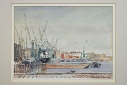 Kenneth Green, Docks, watercolour, signed and dated lower right,