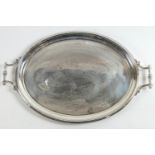 A large silver plate tray, by Alfred Lindley of Sheffield, with central festoon engraving,