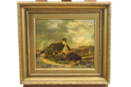 19th century School, cottage in a landscape, oil on canvas, inscribed ' A Hampshire Homestead/Rb',