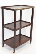 A French 19th century mahogany three shelf etagere of plain rectangular form,